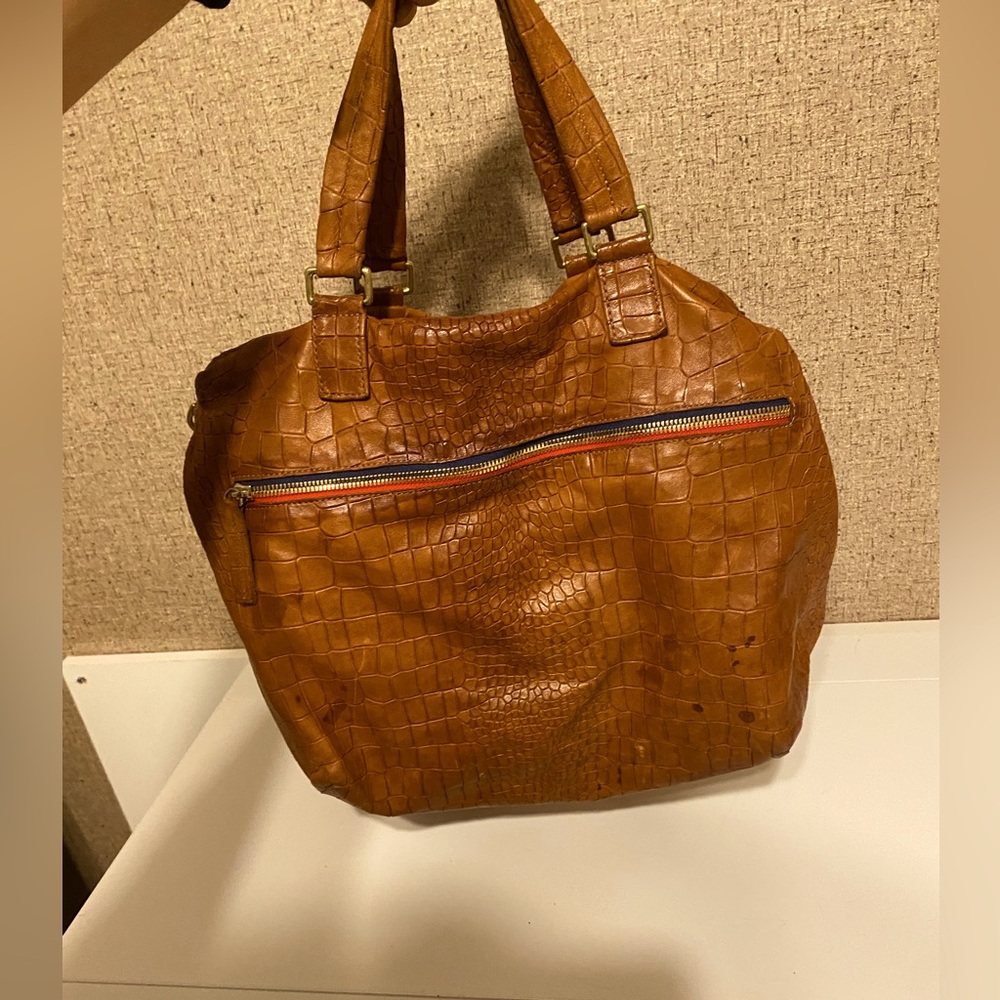 Clare Vivier Crocodile-Embossed Lambskin Satchel Bag.